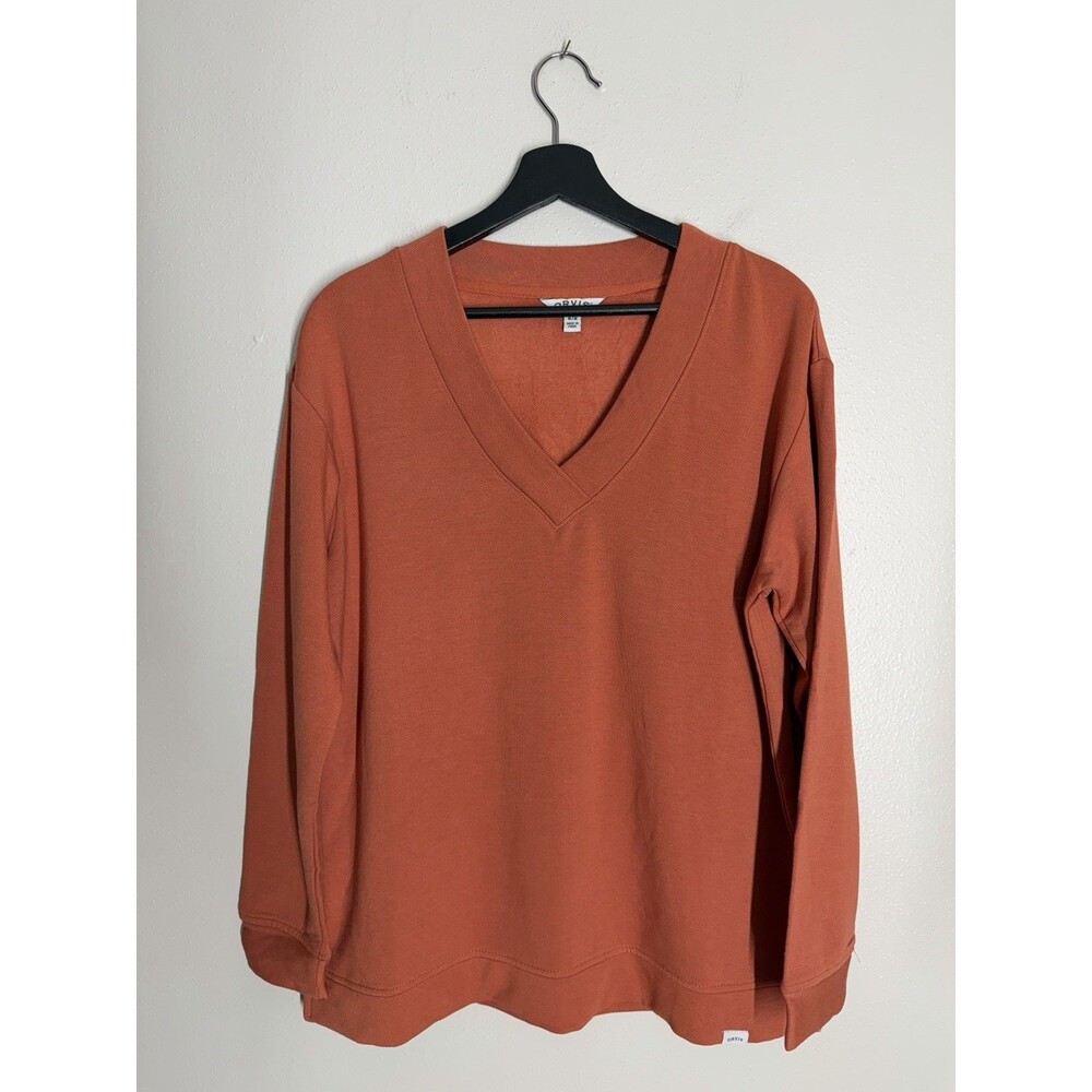 Orvis Super Soft V Neck Sweatshirt Burnt Orange Modal Pullover Relaxed Casual M